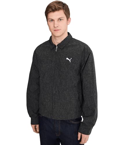 Image of PUMA Mens Wardrobe Essentials Woven Zip-Up Collared Jacket, Black, Large