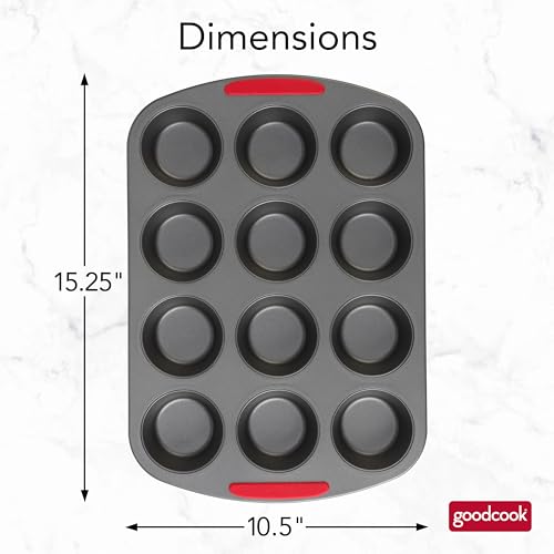 GoodCook MegaGrip 12-Cup Nonstick Steel Cupcake and Muffin Pan with Silicone Grip Handles, Gray - Image 6
