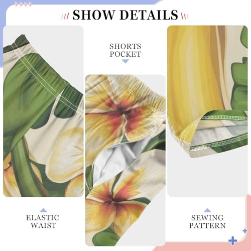 ZZXXB Banana Hibiscus Flowers Boys Long Pants Soft Trousers Elastic Waist Kids Lounge Bottoms with Pockets S-XL4
