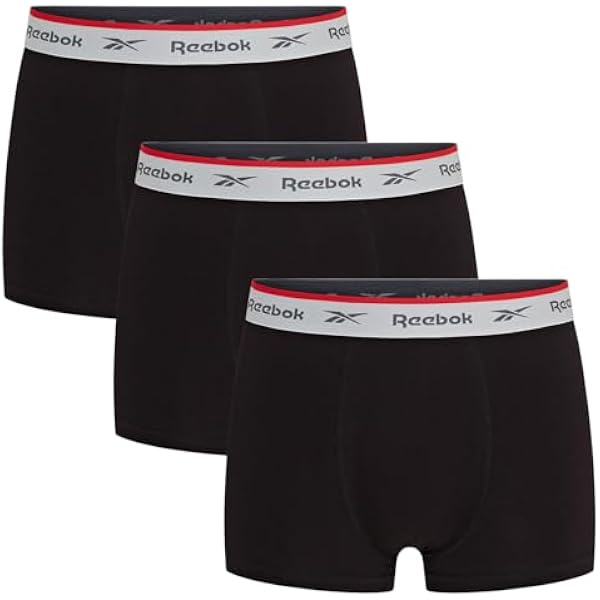 Reebok Ovett Bokserki męskie, 3 sztuki, oddychająca i rozciągliwa bielizna dla mężczyzn, wielopak bawełnianych bokserek, Czarny, M
