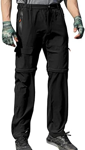 Mens Hiking Convertible Pants Quick Dry Lightweight Zip Off Outdoor Fishing Safari Cargo Pants Black