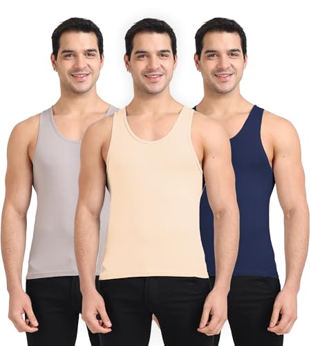 Image of Freecultr Cotton Vest for Men Sleeveless Lightweight Solid Round Neck Comfort Vest | Ultra-Soft Breathable Innerwear Sando for Gym, Sports, Workout, and Everyday Wear | Regular Fit and Durable Design