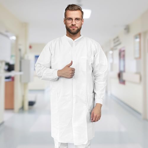 AMZ Medical Supply Casaco de laboratório descartável branco Pacote com 10 vestidos descartáveis à pr