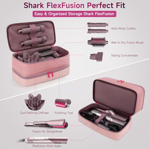 Image of Adworte Travel Hair Dryer Case for Shark FlexFusion, Portable Hair Tools Bag, Double-Layer Storage Carrying Case for Shark FlexStyle Blow Dryer, FlexFusion & Fusion Air Straightener Attachments Holder