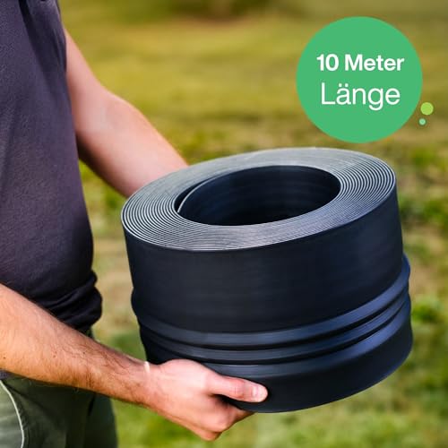 Flexible Rasenkante Kunststoff schwarz 10 m, 20 cm hoch - Robustes Stay-in-Place Design - Sehr Gut zu Verarbeiten, Min. 30 Jahre Lebensdauer, Unsichtbar - Beeteinfassung aus 100% recyceltem Plastik