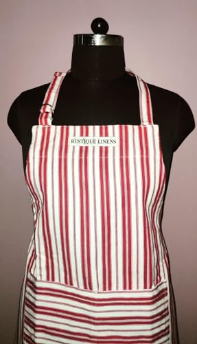 Image of Kitchen Apron - 100% Cotton, Adjustable Neck strap, Large Pocket - Unisex Apron for Men & Women - Cooking, Baking, BBQ, Gardening - Solid Colours, Striped and Checkered Patterns