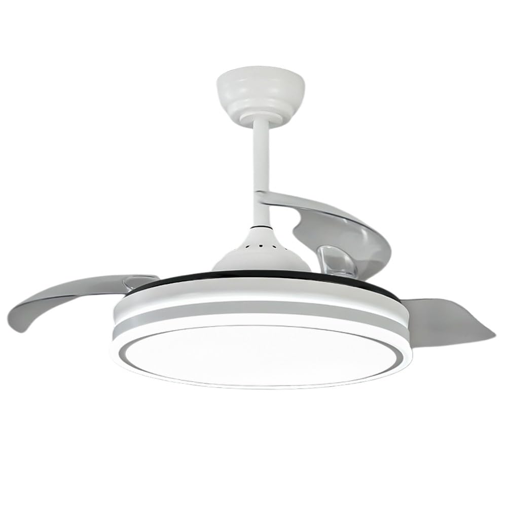 Lampara ventilador techo luz led 45W 6300 Lm silencioso moderno blanco aspas retractiles motor DC 3LED y memoria retráctil plus