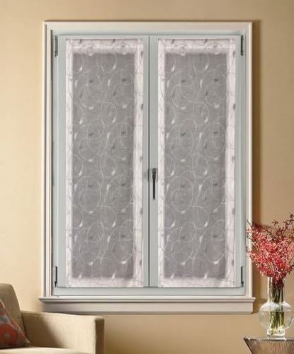 mauro 2 Voilages,Vitrage prêt-à -Poser - Semi-Transparents brodés - Largeur 45-70-90 - Longueur personnalisée - Couleur Blanc/Gris - 2 * 60x150 cm