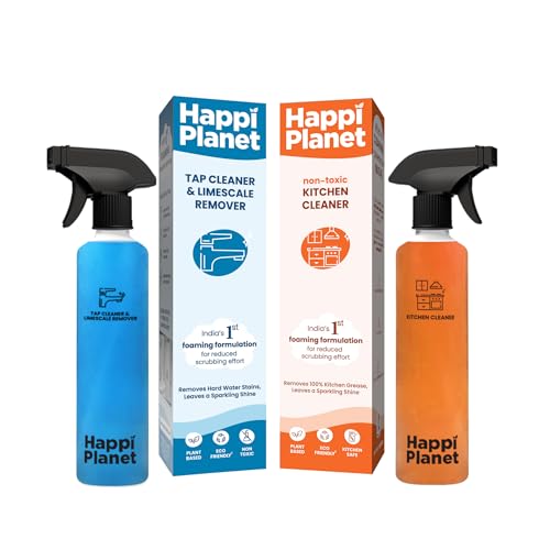 Happi Planet | Limescale Remover & Kitchen Cleaner Combo | India’s 1st Foaming Solution for Reduced Scrubbing | Suitable for Stove, Chimney, Exhaust F