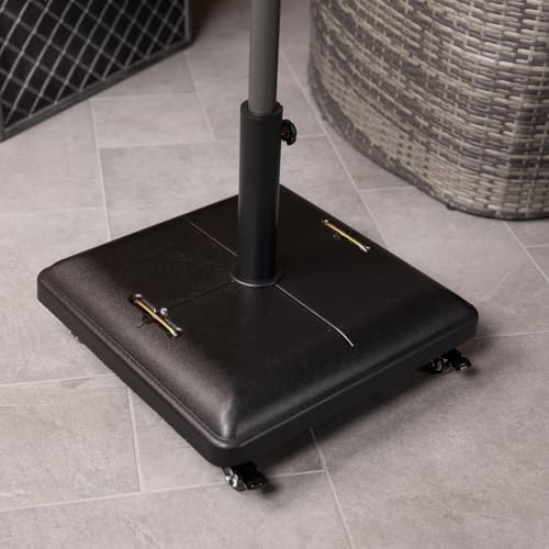 CHARLES BENTLEY 37.5Kg Outdoor, Garden, Patio, Square Concrete Parasol Base Umbrella Stand Holder With Adjustable Pole, For Flat Surfaces, Made Of Polycrete and Iron, With Wheels (38x50cm)