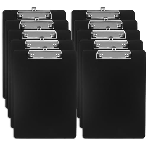 AKOLAFE 10 Pack Clipboard A4 Hardboard Clipboards with Pen Loop and Retractable Hanging Clip, Black Clip Boards A4 Plastic Clipboard for School Office File Paper Organization, 22x31cm