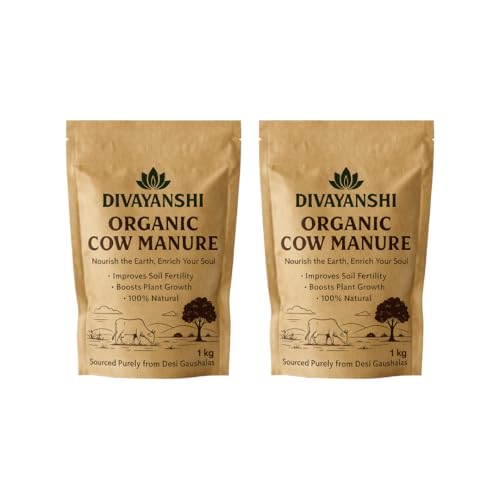 Image of DIVAYANSHI Organic Cow Manure - Enriched Desi Cow Dung Compost | Nourishes Plants Naturally for Healthy Growth & Blooming Gardens (1kg- Pack of 2)