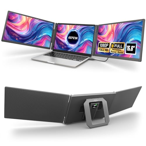 Image of KEFEYA 15.6 inch Laptop Screen Extender, 1 Cable Connect, Triple Laptop Monitor Extender with Magnetic Power Bank, 1080P FHD Monitor for Laptop, Compatible with Mac, Windows, Android for 13-17 inch Laptops
