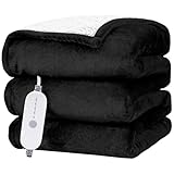 HYLEORY Heated Electric Blanket Twin 62'x84' Soft Fleece & Flannel with 5 Heating Levels & 10 Hours Timer Auto Shutt Off, ETL Certified, Washable,Heated Blanket for Body-Black