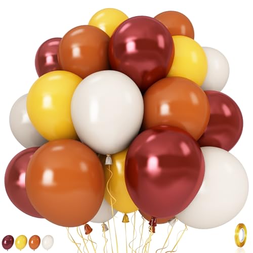 Burnt Orange Brown Balloons, 12 Inch 35PCS Fall Balloons with Orange Brown Yellow Burgundy Maroon Latex Balloon for First Fall Baby Shower Thanksgiving Autumn Harvest Market Birthday Party Decorations