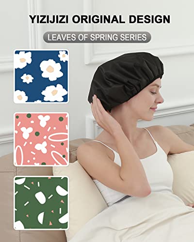 YIZIJIZI Terry Lined Shower Caps , Triple Layer Large Cap for Women , Reusable Caps Long Thick Hair , Waterproof Washable Soft Bath Hair Care