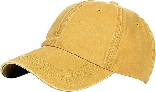 Glamorstar Classic Unisex Baseball Cap Adjustable Washed Dyed Cotton Ball Hat, Yellow, One size