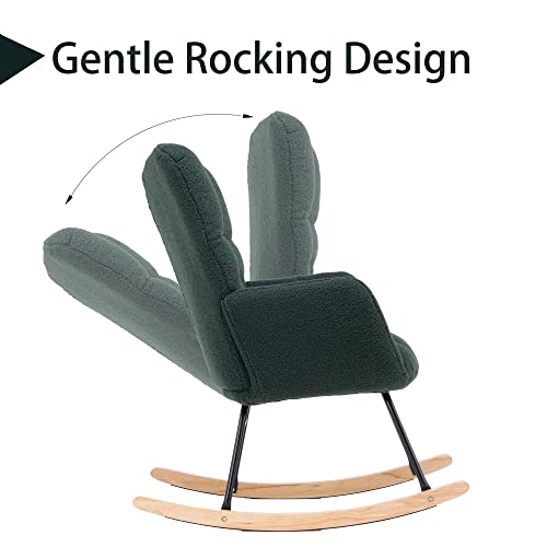 Krinana Teddy Fabric Nursery Rocking Chair, Rocker Armchair With Solid Wood Legs, Glider Chair Nursery With High Backrest For Living Room Apartment (Teddy Fabric,Green) #TOP6