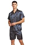 Sanraflic Men's Short Sleeve Satin Pyjama Set with Shorts (Blue Golden, Medium)