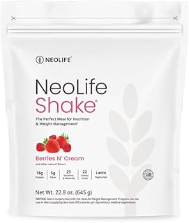 NeoLife - NeoLife Shake - Meal Nutrition, Protein Powder, 18g Protein Drink, 25 Vitamins and Minerals, Vitamin C, Iron & Calcium - Berries n' Cream, 22.8 oz (645g)