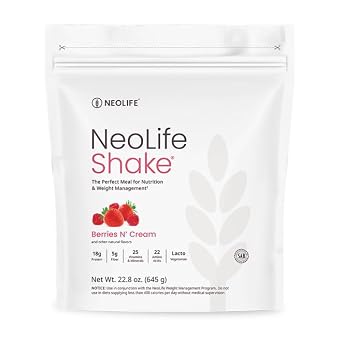 NeoLife - NeoLifeShake - Meal Replacement Shake Powder, 25 Vitamins & Minerals, 22 Amino Acids, 18g High Protein Nutrition & 5gr Fiber, Protein Powder for Shakes - Berries n Cream, Weight 22.8 oz 645g