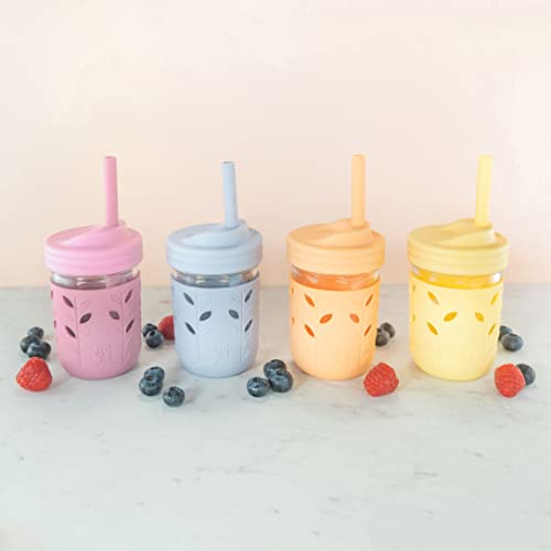 Elk And Friends Kids & Toddler Cups | The Original Glass Mason Jars 8 Oz With Silicone Sleeves & Silicone Straws With Stoppers | Smoothie Cups | Spill Proof Sippy Cups For Toddlers #TOP1