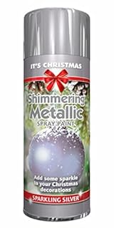 1 x Glitter Metallic Christmas Silver Spray Paint 200ml / 1x Pair of Disposable Gloves Decorative Creative Art and Craft by Swiss Signature