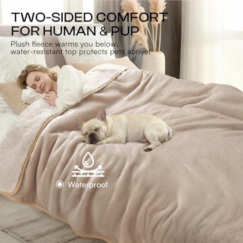Luciphia Waterproof Pet Blanket, Liquid Pee Proof Dog Blanket for Sofa Bed Couch, Reversible Sherpa Fleece Furniture Protector Cover for Small Medium Large Dogs Cats, Khaki+Beige X-Large（85" x 57"） by Luciphia - Image 5