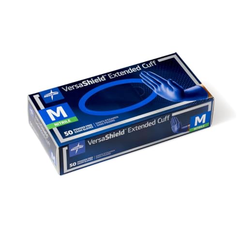 Medline VersaShield Extended Cuff Powder-Free Nitrile Exam Gloves, Size Medium, Case of 500
