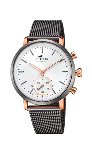 LOTUS Herren Smartwatch Hybrid Connected Edelstahl Grau-Rosegold-Silber, Durchmesser: 42mm, Wasserdichtigkeit: 10 Bar, 18805/1