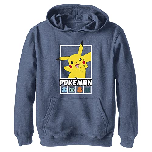 Pokemon Squares Team Felpa con Cappuccio, Navy Blue Heather, X-Large Unisex-Bambino