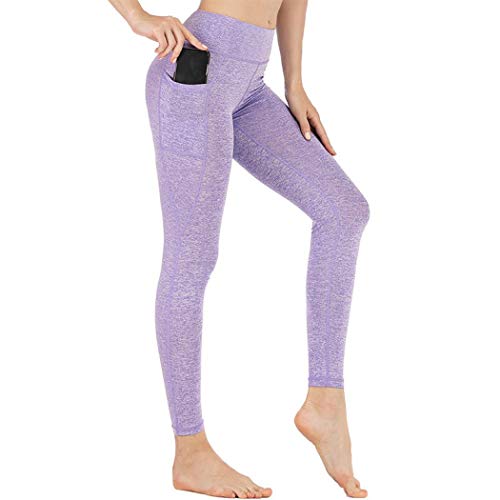 High Waist Yoga Pants with Pockets, Tummy Control, Workout Pants for Women 4 Way Stretch Yoga Leggings with Pockets (Purple,M)