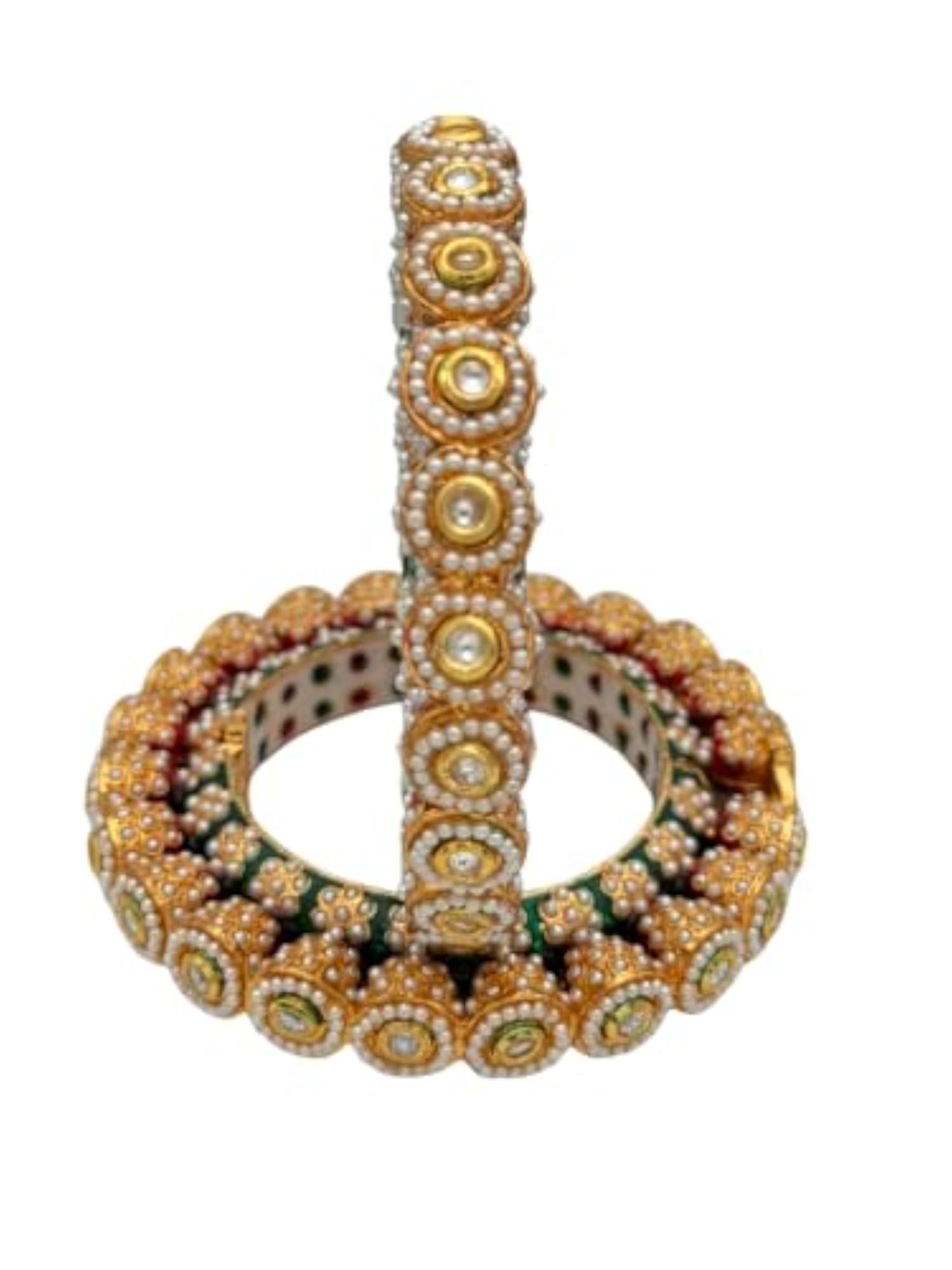 Women's Traditional Gold Plated Kundan Pearl Bangles Set