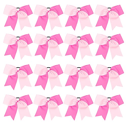 16PCS 8" Large Cheer Hair Bows Ponytail Holder Elastic Band for Cheerleading Girls