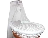 Dieses Stubenwagenset enthält: einen Himmel (für Babybett), Bettwäsche: Kopfkissen und Deckenbezug (Oberbettbezug), Nestchen