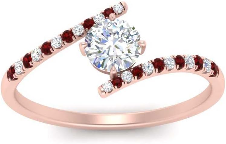 Choose Your Gemstone Bypass Modern Round Diamond CZ Ring Rose Gold Plated Round Shape Side Stone Engagement Rings Matching Jewelry Wedding Jewelry Easy to Wear Gifts US Size 4 to 12