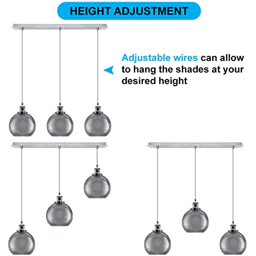 3 Lights Pendant Light Cluster Mini Glass Globe Shades Smoked Grey, Vintage Industrial Chrome Ceiling Lamp Fixture H3044 - Image 2
