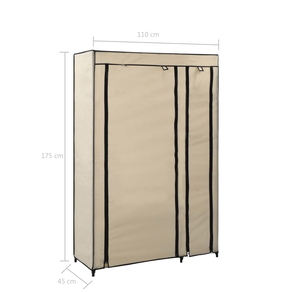 vidaXL Faltschrank Kleiderschrank Stoffschrank Campingschrank Garderobe Schrank Regal Textilschrank Garderobenschrank Creme 110x45x175cm Stoff