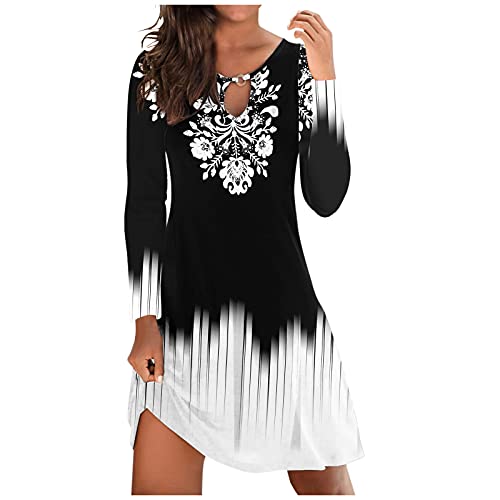 OutTop01 Long Sleeve Dresses for Women Casual Print Midi Dresses Halter Neck Boho Dress Sundress for Beach Party (#01-Multicolor-2, M)