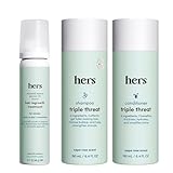 hers Triple Threat Shampoo, Conditioner, & Minoxidil Set - Includes 5% Minoxidil Foam Solution - Hair Thickening & Strengthening Formula - Paraben-Free, Vegan, Color-Safe - 3 Count