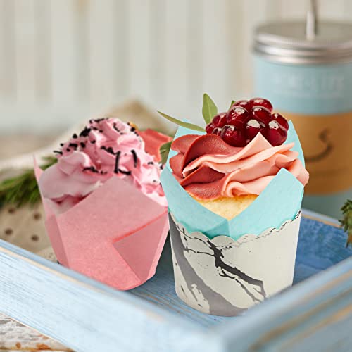 150 Pcs Tulip Cupcake Liners Baking Cups Muffin Liners, Grease Resistant Baking Cupcake Papers Liners For Weddings, Birthdays, Party, Holiday Celebration (Solid Color-Green Blue Pink) #TOP4