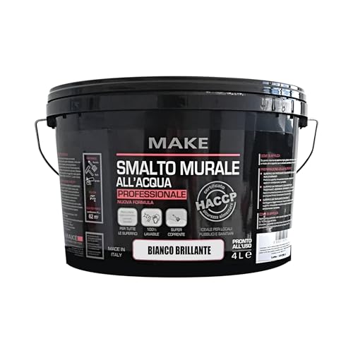 MAKE DESIGN FOR YOU | Smalto Murale Super Resistente, 4 litri, Bianco Lucido, Base Acqua. Crea una Superficie Compatta, Priva di Porosità e Anti-Polvere. Prodotto Certificato HACCP, Made in Italy.