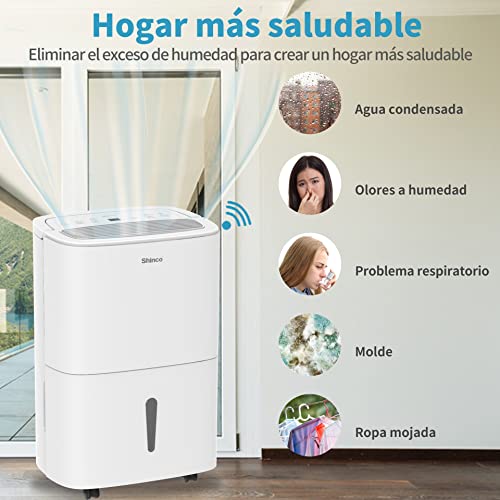 SHINCO WIFI Deshumidificador Portátil 30L/Día, Purificador de Aire, Filtro de Carbón Activado, Temporizador de 24 Horas, Drenaje Continuo, Función de Secado, Blanco - imagen 7
