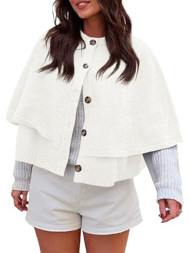 Image of Saodimallsu Womens Cropped Cape Cardigan Button Up Crew Neck Jacket Shawl Fall Trendy Knit Sweater
