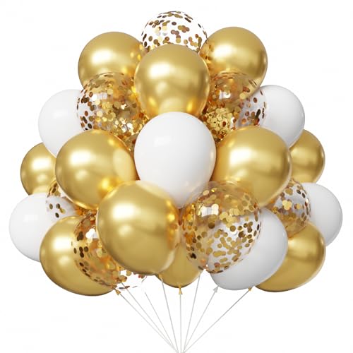 YMSZ Gold and White Balloons 67pcs 12 Inch Gold Confetti Balloons