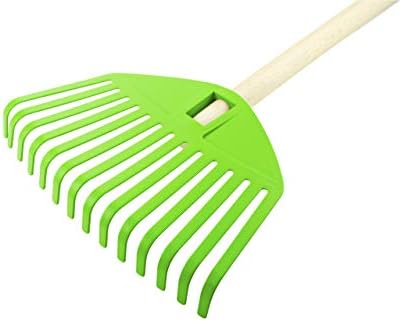 POKM Toolsmarket GmbH Grabie dziecięce 21 cm z drewnianym trzonkiem, grabie do liści, dla dzieci, Focus Baby zielony