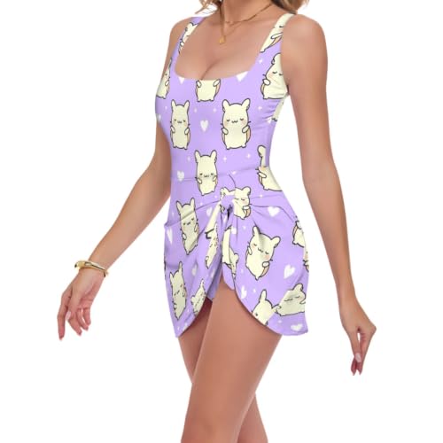 Maillot de bain double bretelles col carré une pièce femme imprimé axolotl