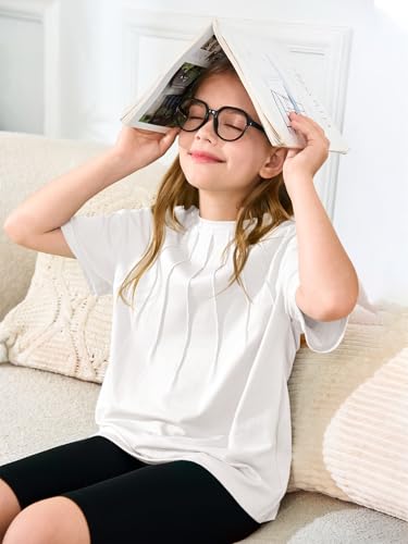 Image of Haloumoning Girls Pleated Oversized T Shirts Kids Summer Short Sleeve Crewneck Casual Tops Tees 5-14 Years