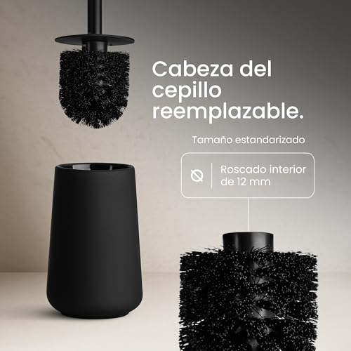 Black Sweden Home Set de Accesorios Baño - Dispensador jabon baño, 2 Vasos, Escobilla de Baño - Cerámica, Revestimiento Negro Mate, Diseño Nórdico - Decoración Baño - imagen 6
