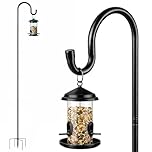 EVERGOODS Bird Feeder Pole 7.6 FT Tall Stake with 4 Height Settings 233cm Shepherds Hooks Heavy Duty 5 Prongs Base Heavy-Duty Steel Shepherds Hook for Hanging Feeders, Squirrel Baffle, Bird Bath-Black